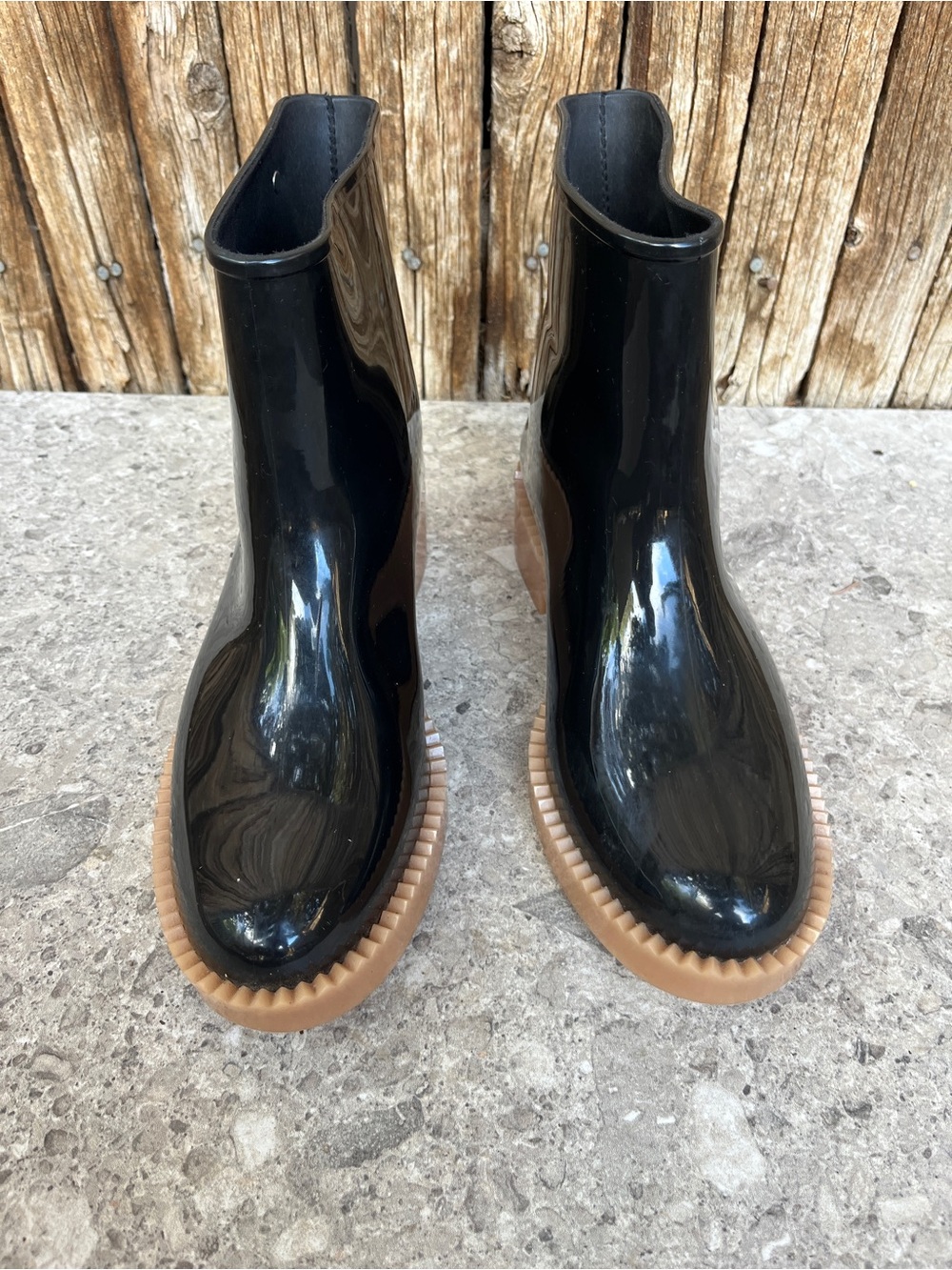 Melissa Rain Drop Black Gloss Rain Boots Waterproof Lug Sole Coturno Platform - Picture 6 of 15